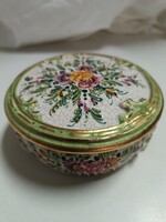 Gialetti, Italian majolica from Deruta, plastic flower decorated lidded bonbonniere, jewelry holder 5 x 11c