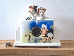 Ritka, antik, nagy méretű, Csehszlovák Gustav Bihl macskás asztali vagy kandalló óra