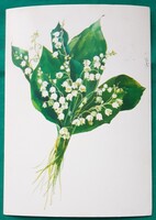 Virágos üdvözlőlap, rajz: Gonda-Rozs, írott képeslap, 1987
