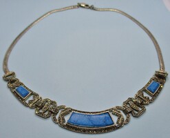 Szép antik art deco ezüst nyakéktürkiz és markazit kövekkel 1930-50-es évek Hollandia