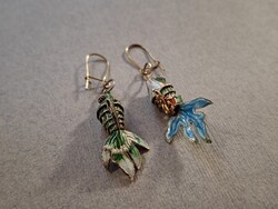 Vintage rekeszzománc, cloisonne, Koi hal fülbevaló