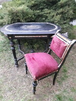 III. Napoleon / Boulle asztal+ szék. Réz, gyöngyház intarzia.