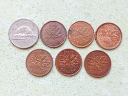 Kanada 7 db Különböző Érme 1 5 Cents 1979-2010