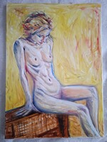 Kortárs festmény - Fiatal lány Akt. - Olaj, vászon - 50 cm x 70 cm lakkozva!!!