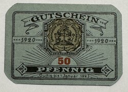 50 Pfennig, 1920, Sparkasse der Stadt Dannenberg – Gutschein, sorszámozott helyi szükségpénz.