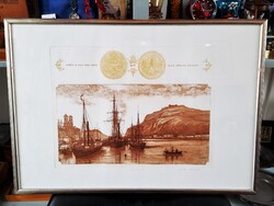 Gaál Domokos (1940 - 2006): Kikötő az Alsó Duna-Soron, rézkarc