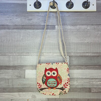 Kisméretű len hatású bagolymintás válltáska