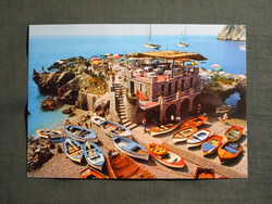 Képeslap,Olaszország,Capri sziget,Marina Piccola,strand,étterem,csónak,vitorlás hajó,1970-