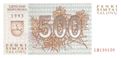 Litvánia 500 talon 1993 UNC
