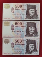 500 Forint 2008 ED 3db sorszámkövető UNC.