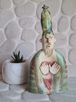 Vertel Andrea áldást osztó ájtatos pap mázas színes humoros kerámia figura Régihíd Galéria