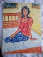 Kortárs festmény : Fiatal lány portjéja - Olaj, vászon - 60 cm x 80 cm lakkozva!!!