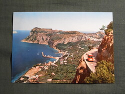 Képeslap,Olaszország,Capri sziget,autóbusz,tengerpart,városi látkép,részlet,1970-
