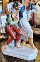 Herendi porcelám mulatozó pár - hibátlan, jelzett darab