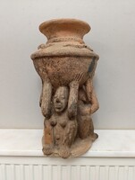 Antik afrikai terrakotta szobor edény kígyó motívum Tikar népcsoport Kamerun sérült 319 6281