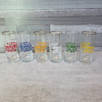 Üvegpohár szett arany szegéllyel, színes mintával, 6 db