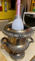 Antik bor vagy pezsgő tartó, vödör, ezüstözött ón 25 cm magas 3,2 kg