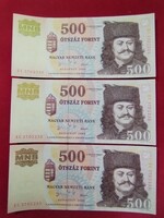 500 Forint 2003 EC 3db sorszámkövető UNC.