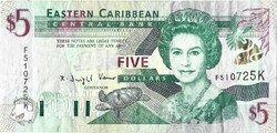 5 dollár 2000 Kelet Karibi Államok St.Kitts Erzsébet királynő 1.