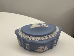 Wedgewood jasperware kék-fehér porcelán bonbonier, ékszertartó dobozka