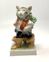 Herendi csizmás kandúr jelzett porcelán figura (15.5cm) RZ
