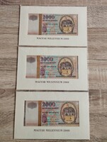 Millenniumi 2000 forintos bankjegy 3 db.sorszámkövető UNC