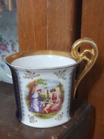 Alt Wien Angelica Kauffman Kobaltkék,Kézi Festett,Aranyozott Mintás Csokoládés-Kávés Bögre,Csésze.