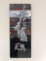 Antik kínai gyöngyház berakásos festett buddhista buddha fekete lakk fali kép 862 6347