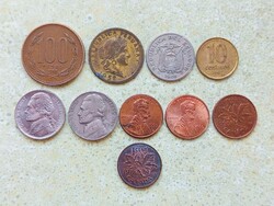 Amerika 10 db Különböző Érme Peru Ecuador Chile Argentína USA Kanada