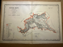 Zágráb vármegye térképe. Hátsek 1880. A magyar szent korona országainak megyei. Horvátország