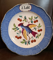 Antik Herendi FAJANSZ, porcelán dísztányér 1840–1850, muzeális ritkaság, névre szóló, gyűjtői darab