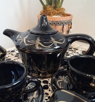 Retró fekete - arany mázas kerámia kávés készlet Troján, Bulgária