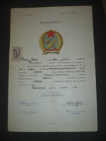 Régi rákosi máv dunakeszi járműjavító oklevél 1951