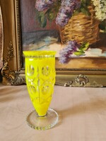 Bohémia cseh üveg manufaktúra sárga csiszolt ólom kristály váza