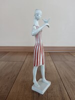 Régi Drasche porcelán lány madárral figura