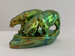 Zsolnay eozin jegesmedvék medve pár Nikleszky Géza terve állatfigura