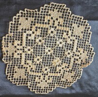 1908 SZECESSZIÓS EREDETI FILET - ANCIENNE APRÓLÉKOS DÍSZ KEREK TERÍTŐ ÉRTÉKES MAGYAR KÉZIMUNKA