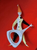 Hibátlan Aquincumi art deco gitározó bohóc porcelán figura, Hanzély Jenő terve