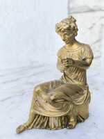 Antik Francia Tűzaranyozott Bronz hölgy szobor. Videó!. Empire Biedermeier stílusú !
