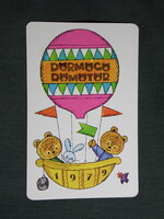 Kártyanaptár,Dörmögő Dömötör ifjúsági újság magazin,grafika,medve,hőlégballon,1979, (1)