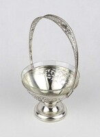 1Y069 Antik csiszolt üvegbetétes 800-as ezüst kosár asztalközép 219 g