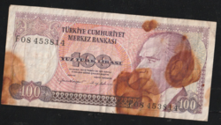 100 Török Líra  1970-es forgalmi papírpénz