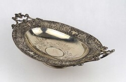 1Y068 Régi 800-as finomságú antik díszítésű olasz ezüst füles kínáló asztalközép 417 g