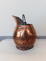 Antik kancsó masszív réz konyhai eszköz nagy ónozott vörösréz kanna vas füllel sérült 820 6457