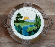 Antik szecessziós fajansz tálca