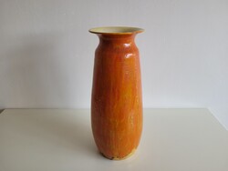 Régi retro 44 cm nagy padlóváza csorgatott hólyagos mázas mid century váza