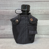 Military style black water bottle with case