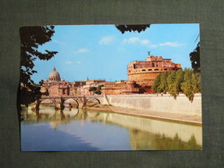 Képeslap,Olaszország,Róma,Castel Sant'Angelo és a Szent Péter-bazilika,kastély látkép,részlet,1970-