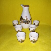 Japán szaké szett, készlet. Porcelán kiöntő +6 db csésze.
