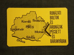 Kártyanaptár,Meruker áruházak,szaküzletek,Pécs,Szigetvár,Komló,Szászvár,Siklós,Mohács, 1980, (1)
